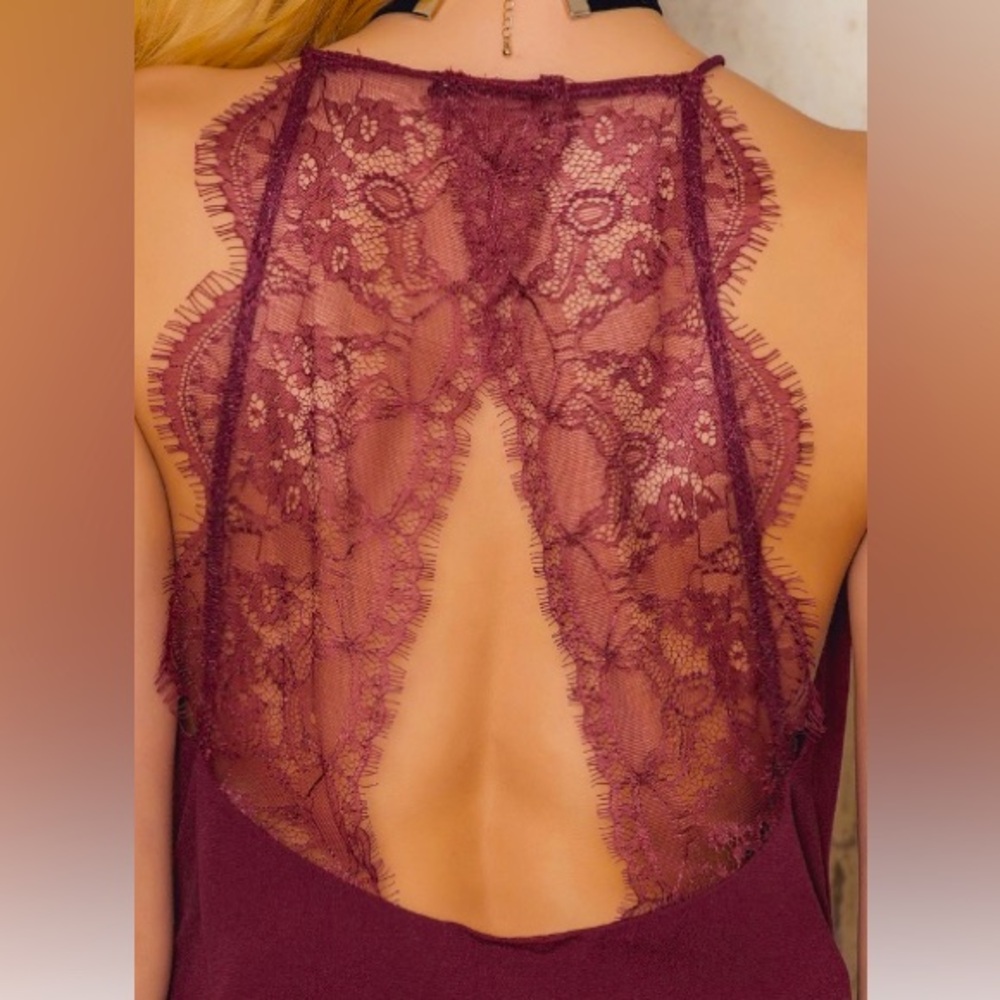 Samsoe Samsoe Open Back Burgundy Lace Tank Blouse